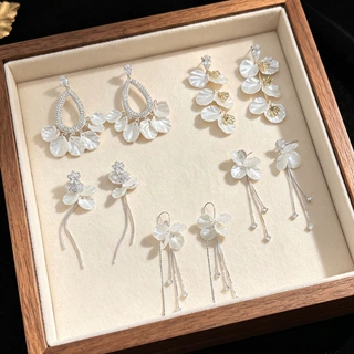 韩系流苏花朵锆石耳钉甜美高级感气质设计感耳环小众轻奢耳饰批发