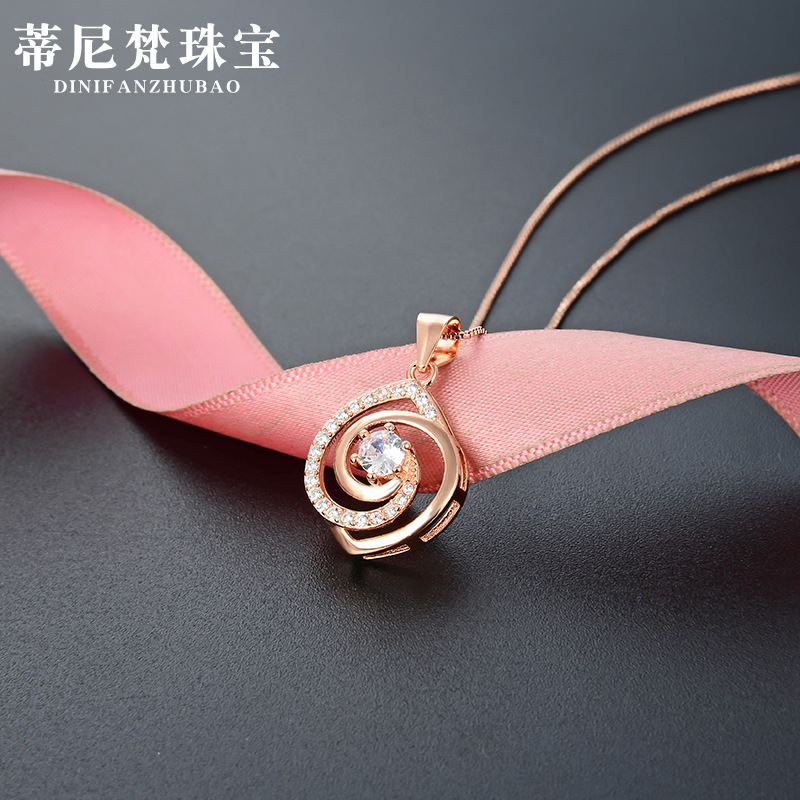 Corea del Sur moda simple elegante clavícula cadena collar accesorios s925 plata esterlina simple viento-Giro en forma de vórtice ZIRCON colgante para mujeres