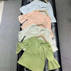 简约T恤女新款韩版百搭五分袖喇叭女上衣地摊货源衣服 处理女装