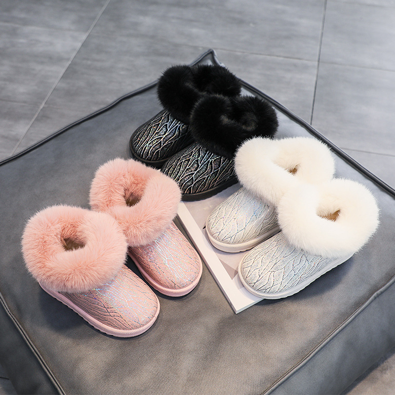 Neve invernale per bambini Nuova edizione coreana con capelli ispessiti per ragazze e ragazzi Calde scarpe di cotone Principessa corta_voghion.com