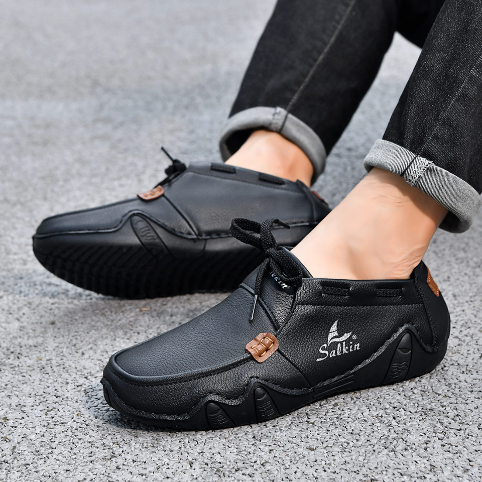 Giày lười nam cỡ lớn da heo khoét lỗ cổ cao, giày slip-on mũi tròn đế cao su — 2691 màu nâu, 2691 màu trắng, 2691 màu xanh lá cây, 2691 màu đen chi tiết 2