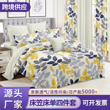 工厂批发跨境外贸透气亲肤磨毛床单款床笠款印花两、三件、四件套