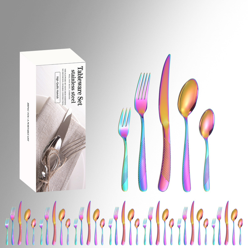 Amazon productos vajilla de acero inoxidable 20/30/40 Unidades diamante estrella 5 piezas principales simple caja occidental alimentos cuchillo, tenedor y cuchara traje