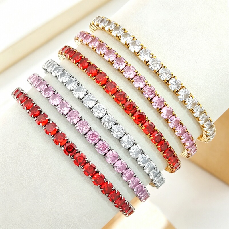 Colorful Diamond Tennis Bracelet, Super Shiny Square Diamond Titanium Steel Bracelet, Fashionable and Versatile Stainless Steel Accessories for Men and Women, Couple Style Colorful Diamond Tennis Bracelet, Super Shiny Square Diamond Titanium Steel Bracelet, Fashionable and Versatile Stainless Steel Accessories for Men and Women, Couple Style