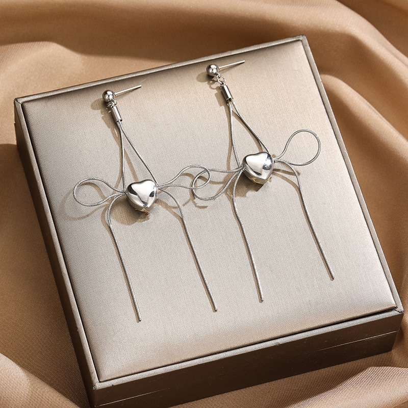 Titanium Steel Material 1 Pair Simple Style Heart Shape Plating Titanium Steel Drop Earrings