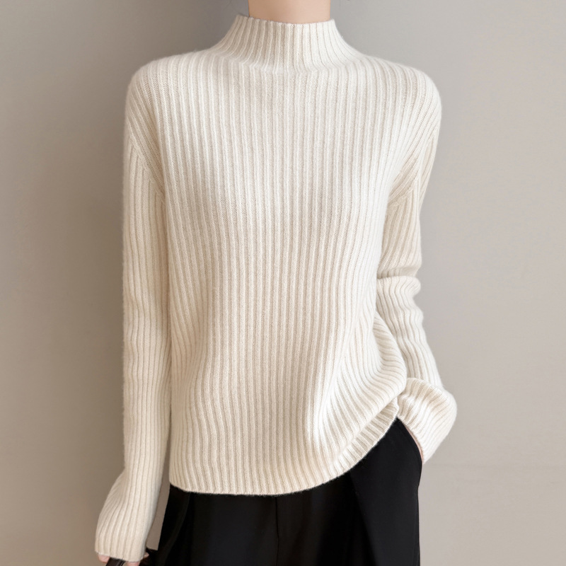 打底衫女内搭秋冬加厚毛衣针织衫半高领坑条毛衣打底上衣加厚毛衣