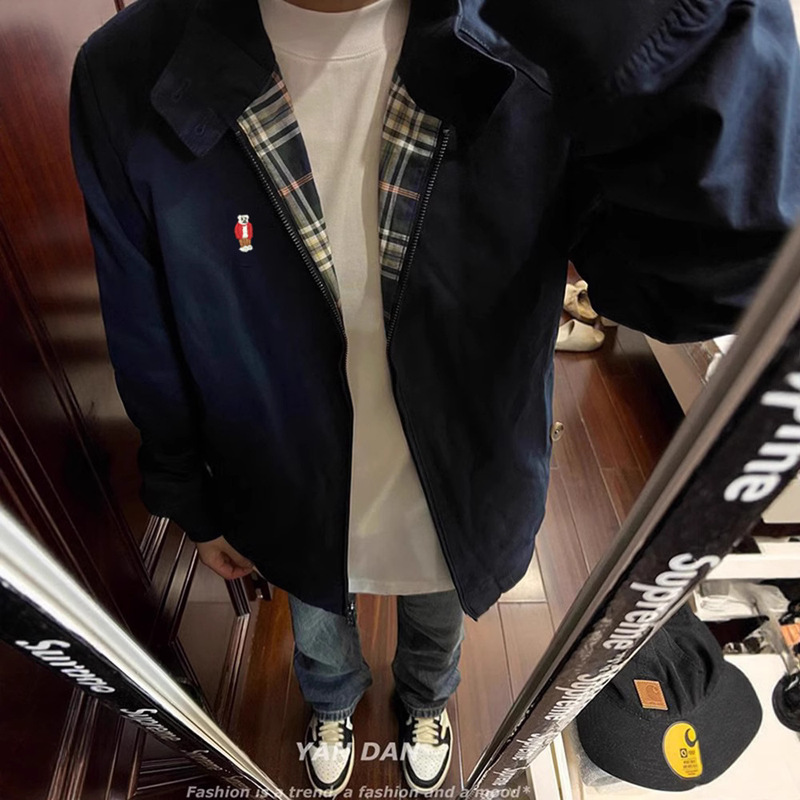 American Retro Navy Blue Harrington Jacket Men's Vintage Pilot Jacket Trendy European and American Street Tops