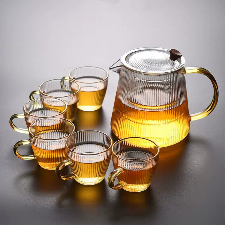 竖纹高硼硅玻璃泡茶壶家用可电陶炉加热煮茶壶耐热玻璃带过滤茶壶