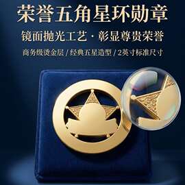 纪念品浮雕塑料徽章五角星星环塑料胸针个性创意烫金烤漆镀金胸章