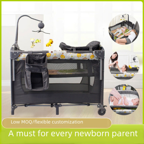 Folding Baby Bed with King Size Bed Combination, Potty Seat, Multi-functional and Portable Newborn Baby Crib