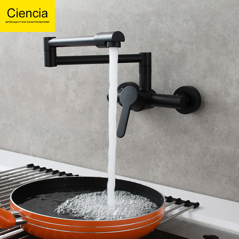 Copper chrome-plated folding in-wall kitchen faucet universal rotating hot and cold water vegetable basin faucet sink bathtub faucet