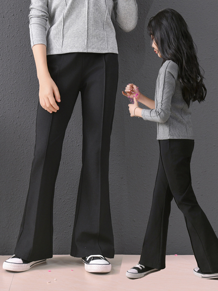 Pantalones para niñas ropa de primavera y otoño 2024 nuevos estudiantes universitarios de mediana edad estilo occidental negro micro-cuerno pantalones elásticos primavera y otoño