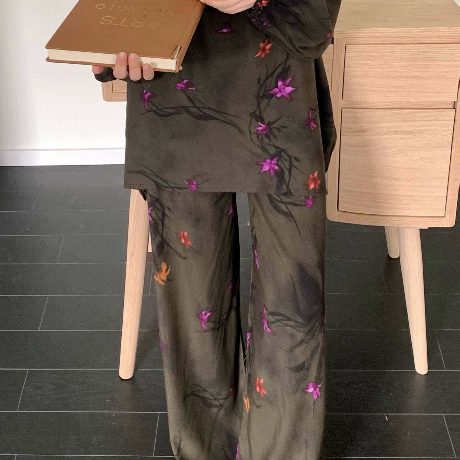 [Spot Clear] Nuevos pantalones anchos chinos de seda de algodón, pantalones de pijama perezosos de cintura alta rectos sueltos de primavera y verano para mujer