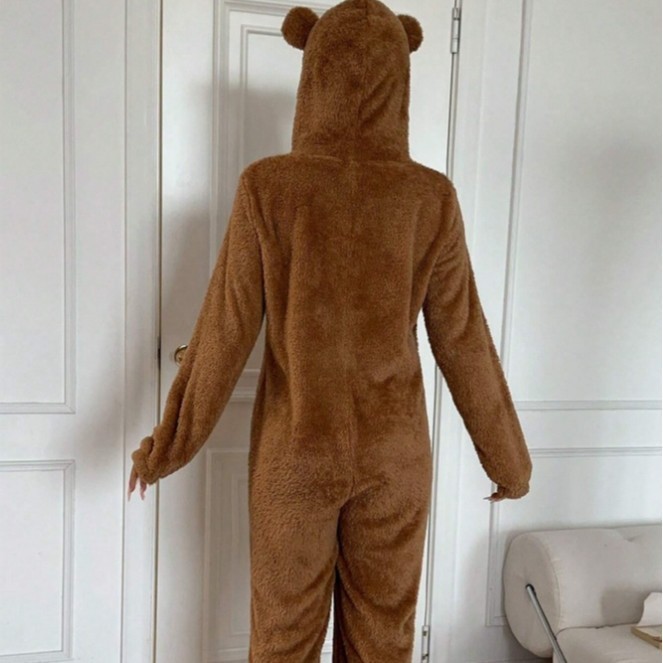 秋と冬の新しいワンピースホーム服ヒョウ柄パジャマコーラルベルベットフード付き耳かわいいジャンプスーツ|undefined
