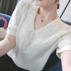 女性用シフォン半袖トップス 2025 夏ゆったりおしゃれな大きいサイズ Tシャツ ゆったり万能韓国風シャツ ボトリングシャツ