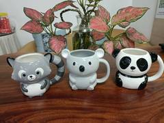 動物杯熊貓杯老鼠頭杯可愛小浣熊杯手柄杯 大容量水杯飲料 早餐杯