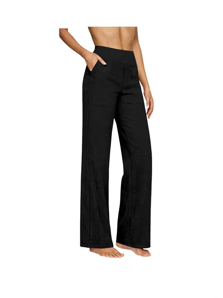 2026 Cross-Border European and American New Cotton and Linen Pants for Women, Casual Long Pants, Loose High-Waisted Pants, Wide-Leg Pants, Fashion Trend