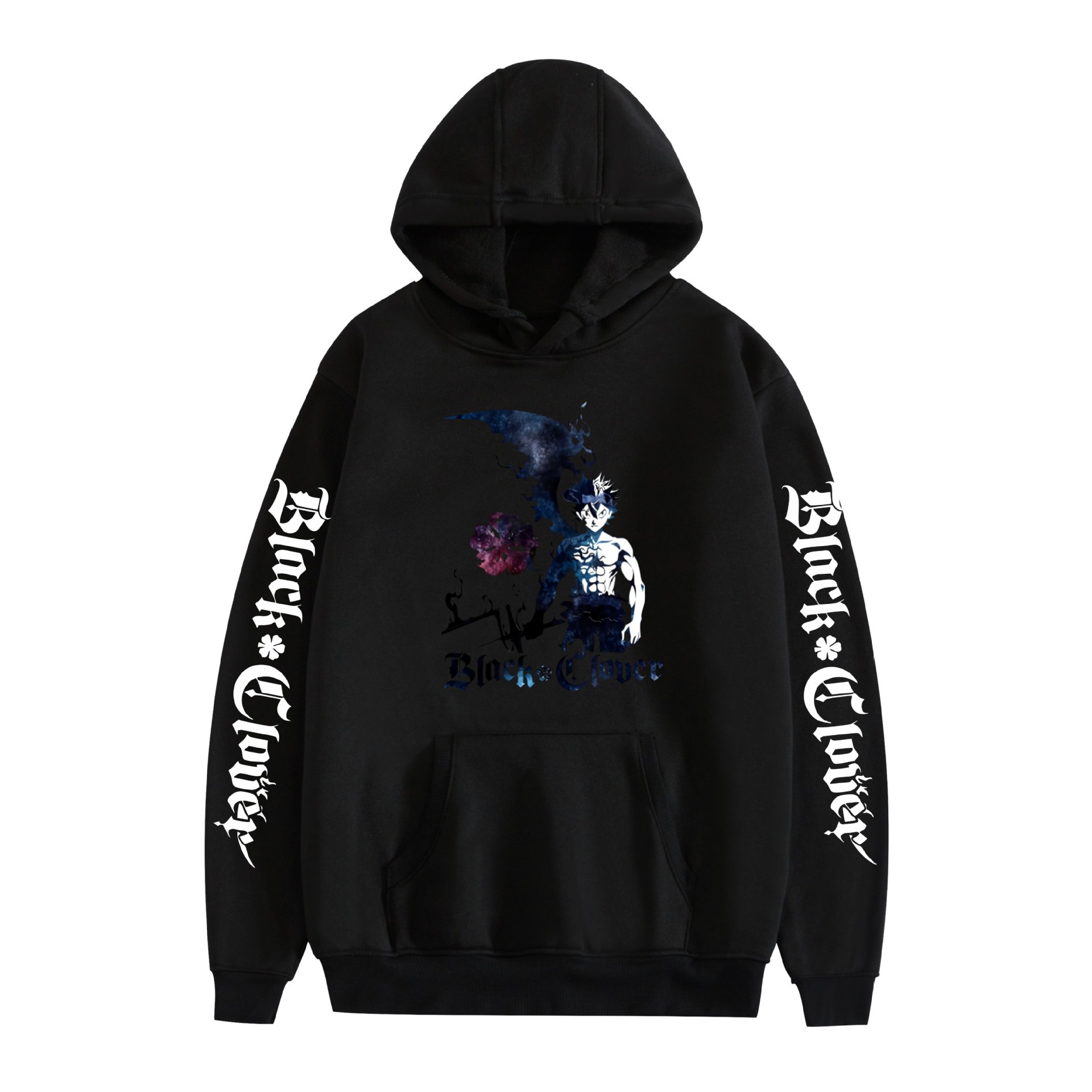 Suéter con capucha periférico de animación de trébol de cuatro hojas negro bidimensional marca de moda sudadera con capucha suelta casual más chaqueta de terciopelo nuevo