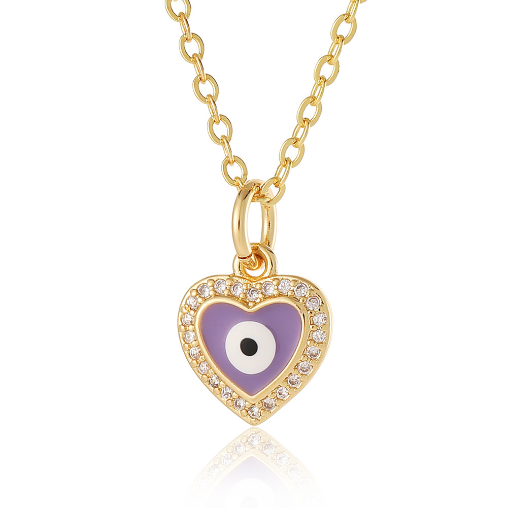 Cute Heart Shape Copper Gold Plated Zircon Pendant Necklace