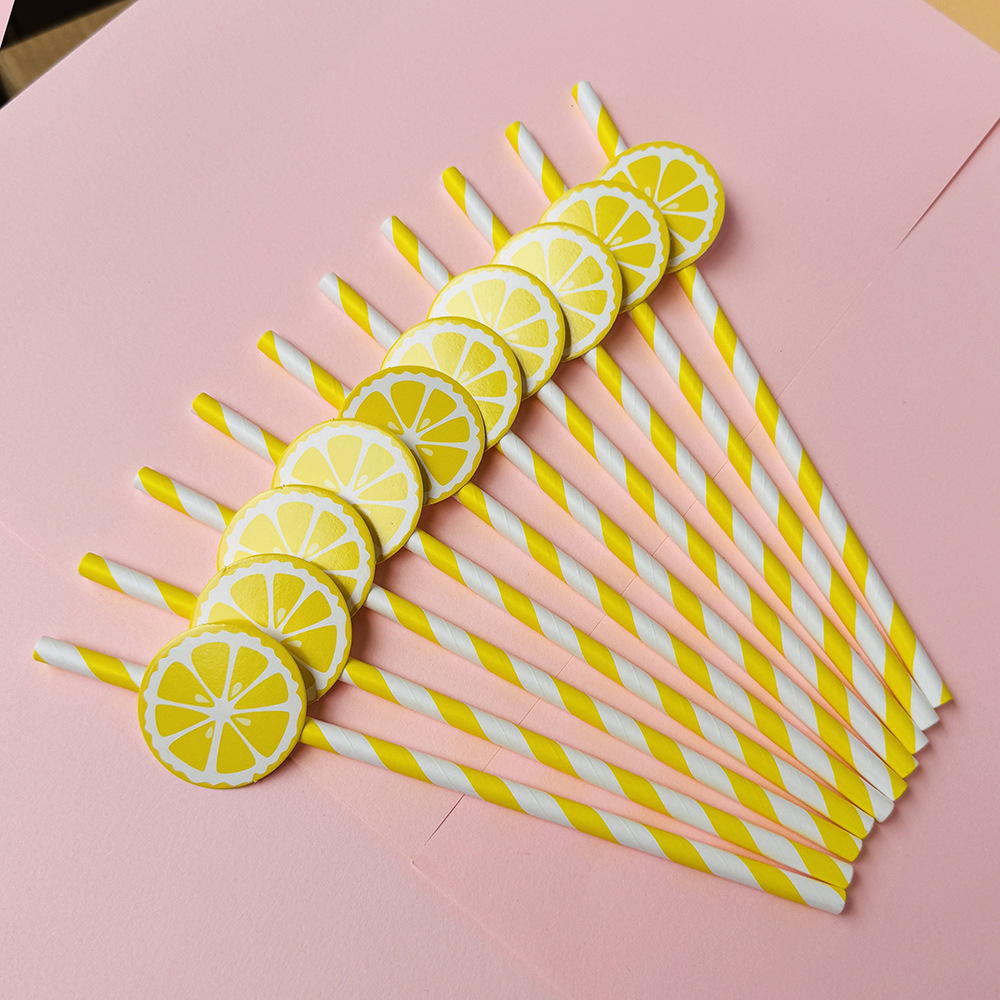 Suministros para fiestas transfronterizas Pajitas de limón de frutas creativas Pajitas de papel desechables Pajitas de bebidas de jugo Spot al por mayor