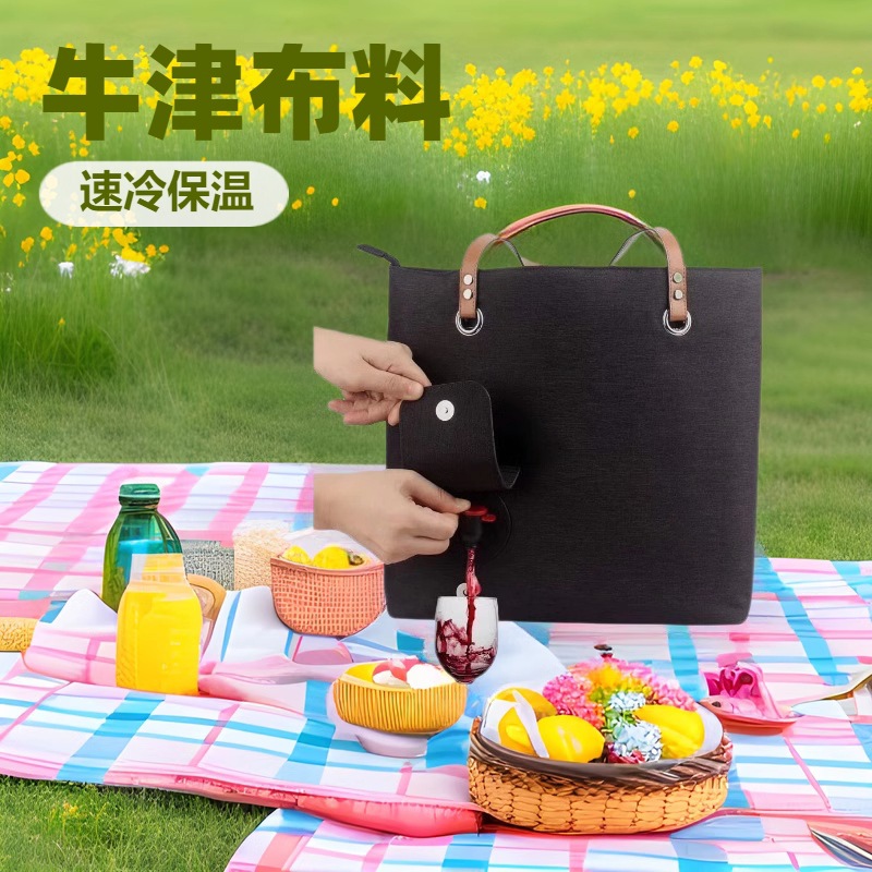 新款沙滩红酒袋便携式手提户外露营隔热保温冰包亚马逊圣诞红酒包