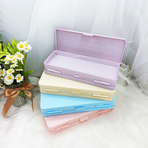 Simple solid color double layer stationery box candy color matte pen box handmade cream glue DIY student desk storage box