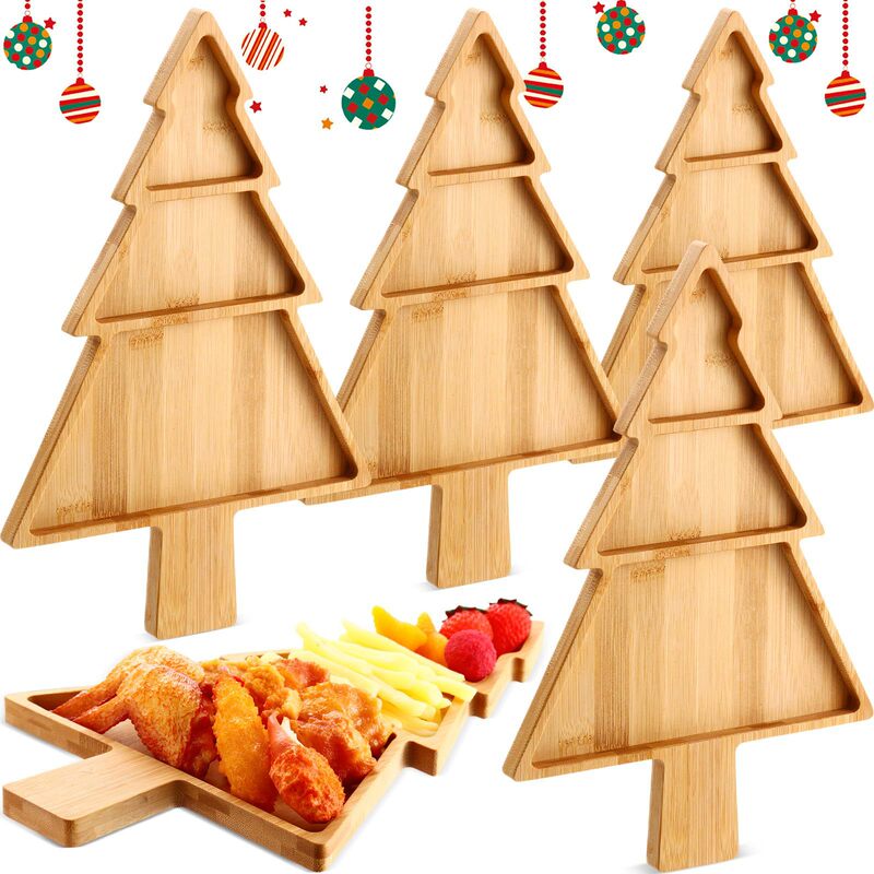Bamboo Tray Halloween Christmas Ornaments Decorative Plate Kitchen Table Cheese Board Candy Dessert Plate Wooden Tray