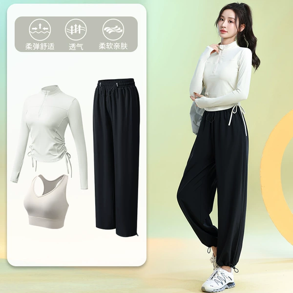 Apricot set, black trousers, 3 piece set