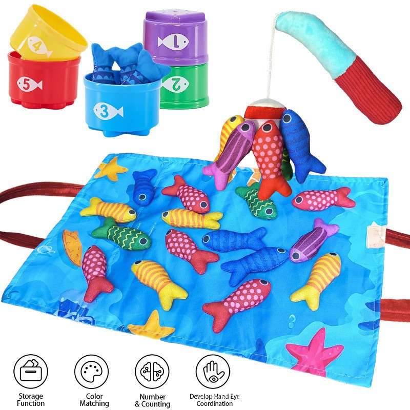 Cross-Border Fabric Fishing Toys Children's Educational Play Mat Number Matching Early Education Enlightenment Storage Portable Baby Fun