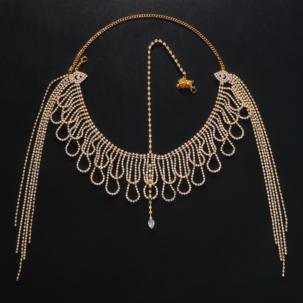AliExpress Venta caliente ZIRCON Cadena de pelo europeo y americano multi-capa borla rhinestone colgante frente cadena accesorios para el cabello tocado