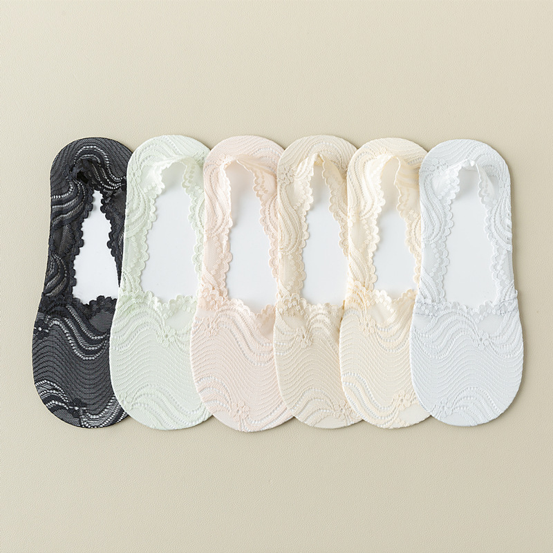 Women's low-top low-cut lace invisible socks summer thin mesh breathable all-match ankle socks solid color lined socks