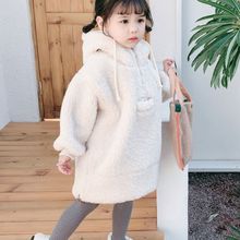 包郵冬款女童加厚衛衣中長款棉衣寶寶加絨羊羔毛外套洋氣大衣韓國