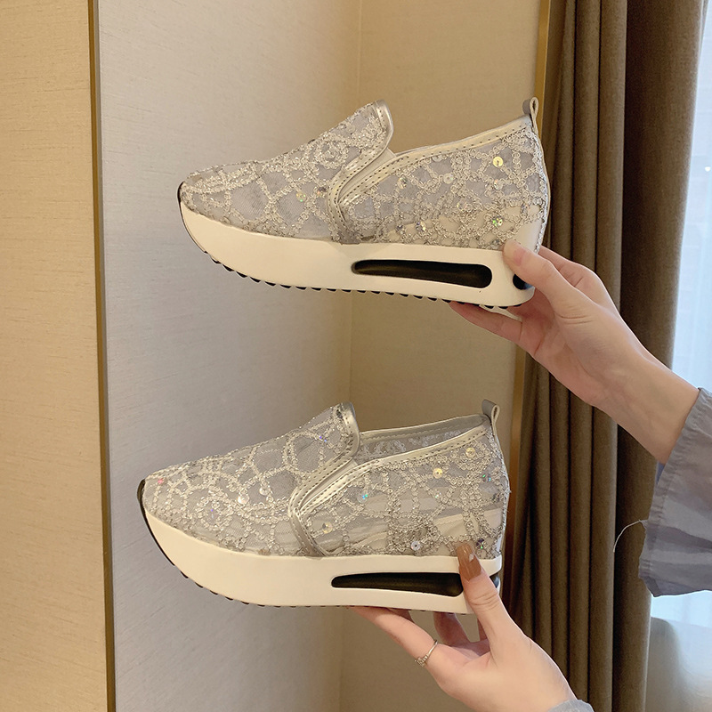 Άνοιξη και φθινόπωρο Pro Style Καλοκαιρινό Διχτυωτό Μονά Παπούτσια με σφήνα τακούνι με χοντρή σόλα σε χαμηλό τοπ, casual fashion εξωτερικά ενδύματα_voghion.com