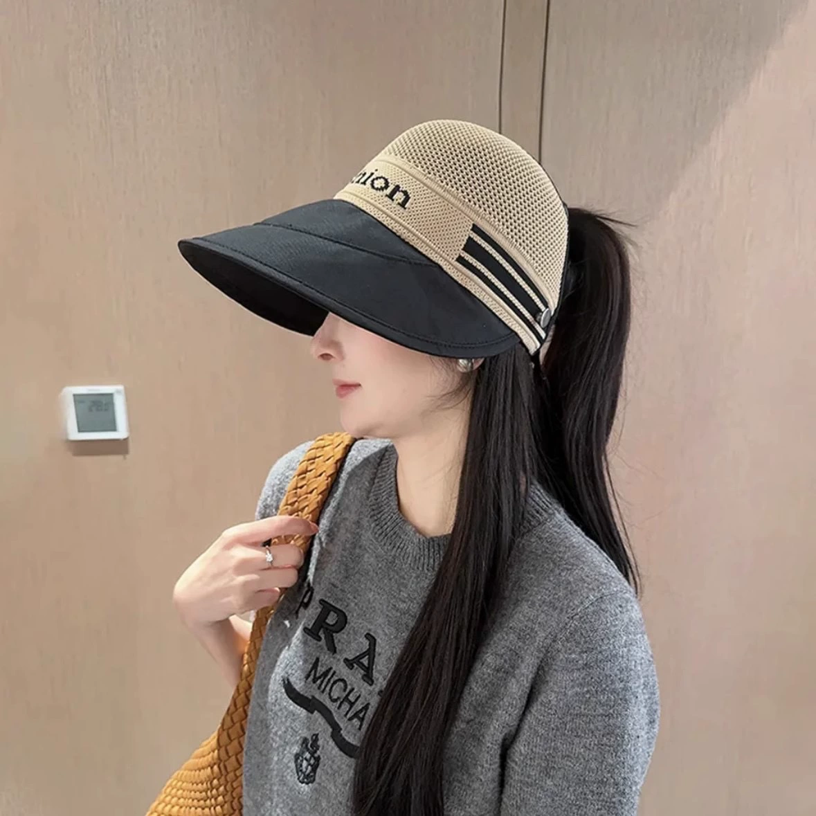 Sun hat ponytail cap, quick‑dry thin summer sun hat with ponytail opening and mask hook, adjustable