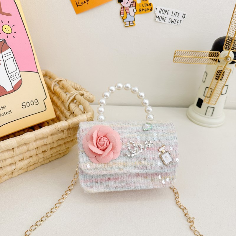 Bagos de perlas de niñas, arco de encaje de arco de princesa, bolsos de hombro de nueva cadena, bolsos para niños
