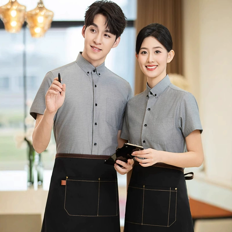 Летняя гостиничная рубашка для общественного питания, рабочая одежда, костюм с короткими рукавами, западный горячий горшок, молоко, чай, кофе, логотип салона красоты