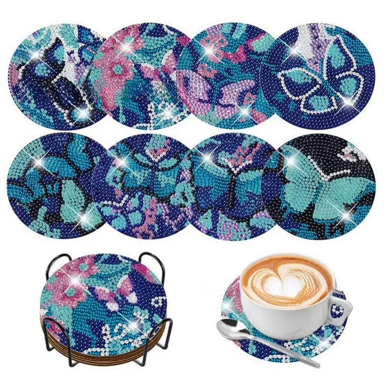 DIY跨境钻石画点钻杯垫 满钻圆形亚克力隔热垫 钻石画杯垫亚马逊