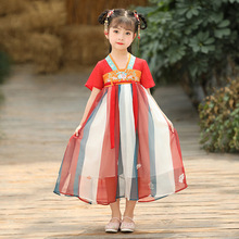 2021年新款女童汉服短袖齐胸襦裙中国风唐装惊鸿古装仙女飘纱裙