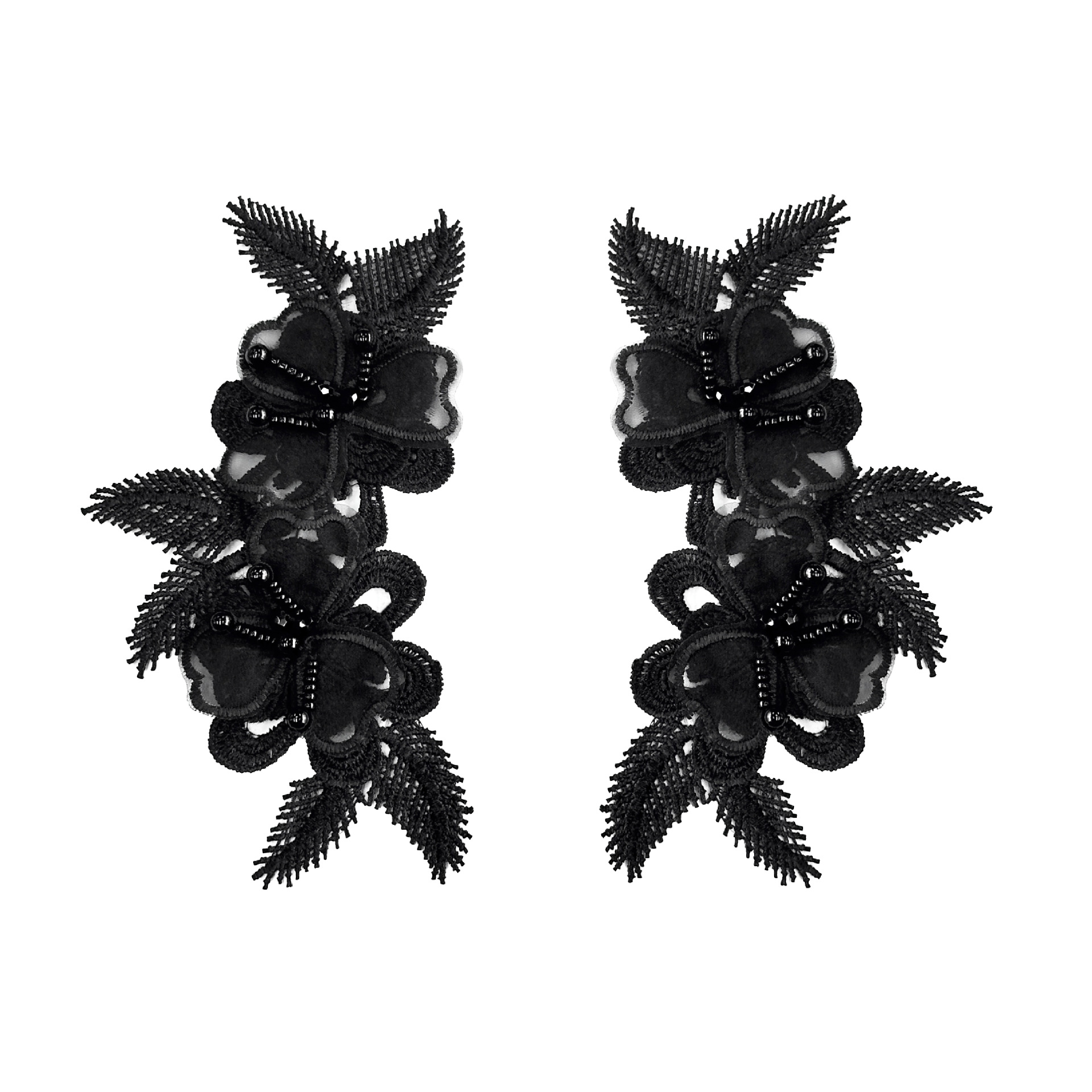 Flor de encaje negro bordado flor flor tridimensional ramas y hojas flor diseño de prendas de vestir fábrica directa al por mayor