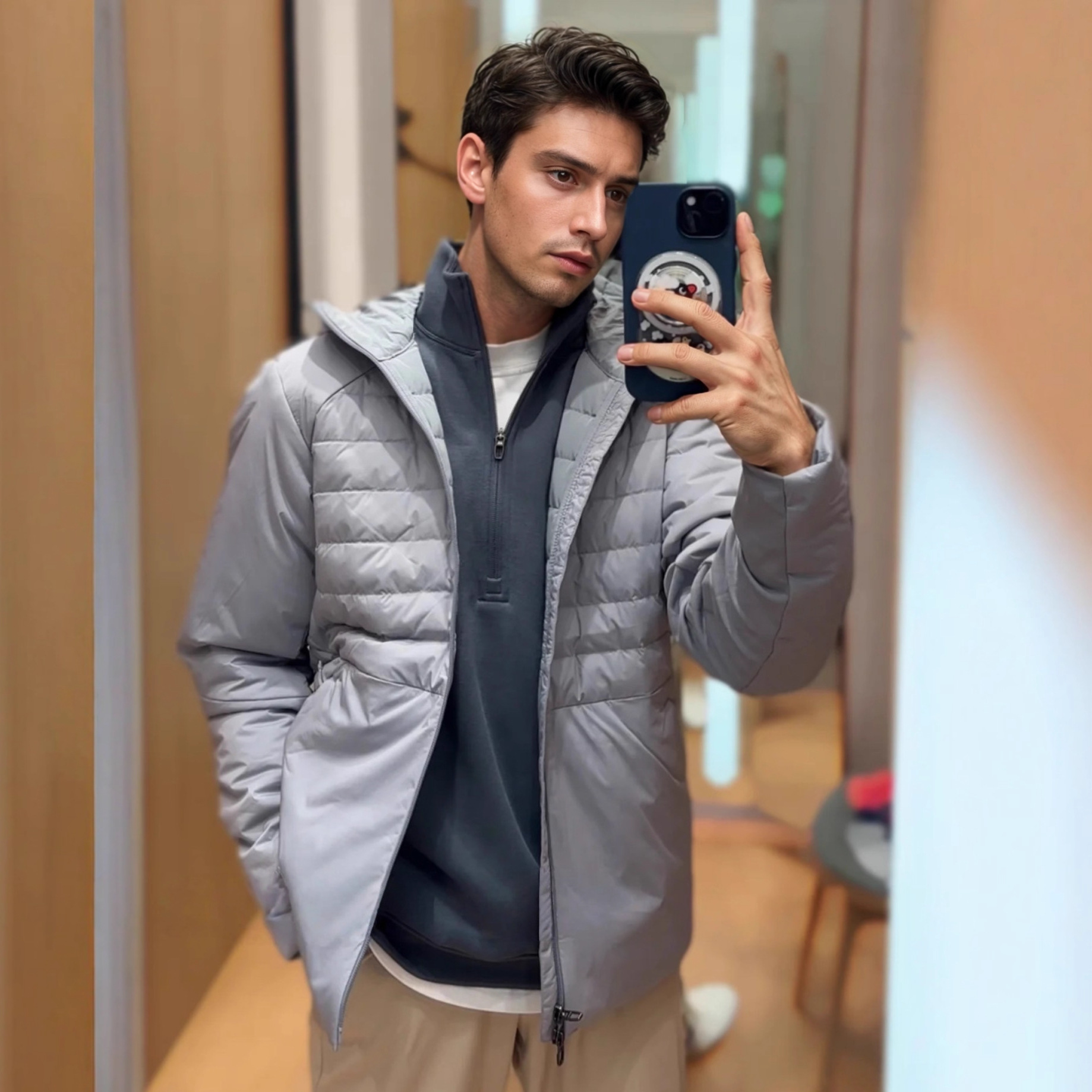 Lulu Lightweight down Jacket Men's Hooded down Jacket Windproof and Water Repellent 90 White Duck down Warm Outdoor Jacket Without Label