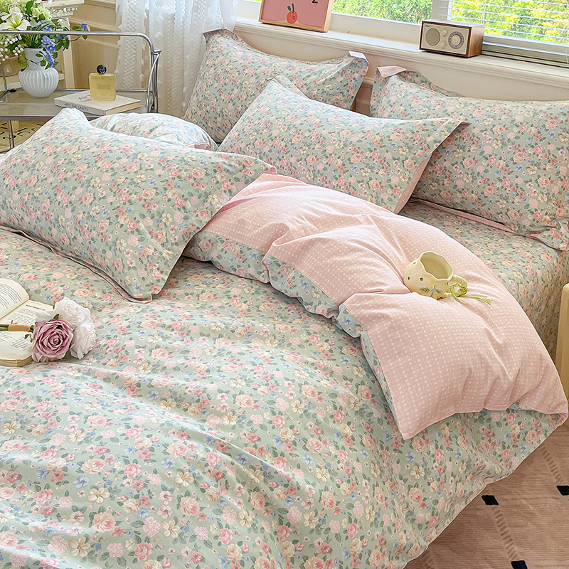 Xiaokaba algodón fresco de cuatro piezas, sábanas de algodón, ropa de cama de tres piezas para estudiantes.