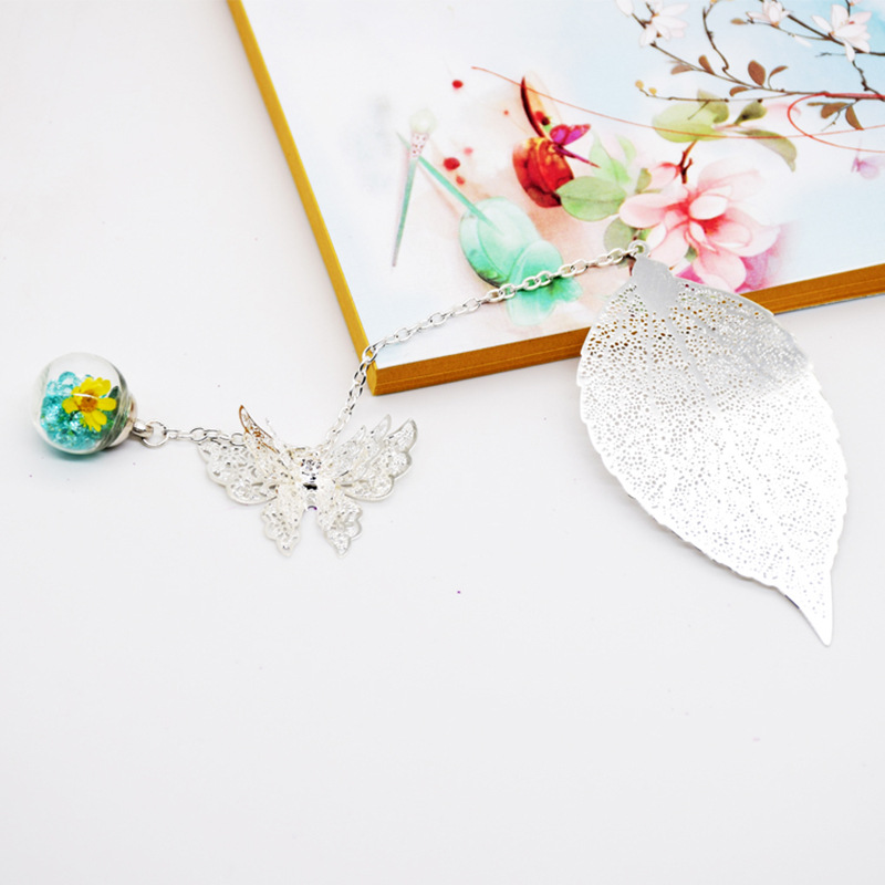 Estilo chino clásico metal pluma marcador lindo material de latón mariposa flor eterna papelería creativa regalo al por mayor