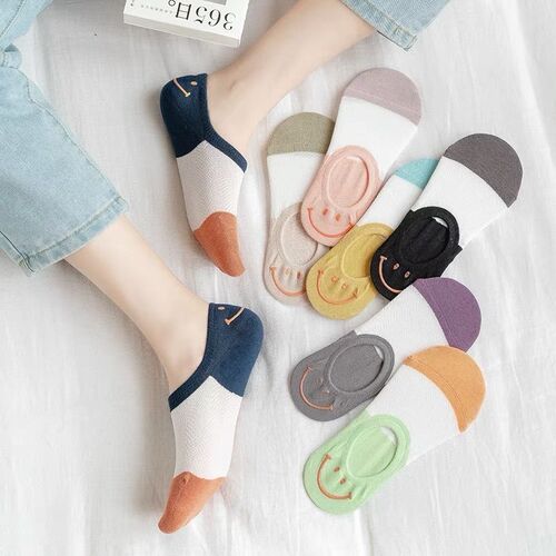 Spring and Summer New Socks Silicone Non-Slip Invisible Socks All Seasons Thin Socks Heel Smiley Face Women's Boat Socks