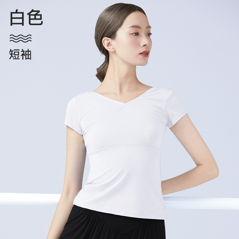 Ropa de baile para adultos ropa de práctica de ballet femenino frente Cross aeróbicos manga larga yoga body Dance Top T-shirt