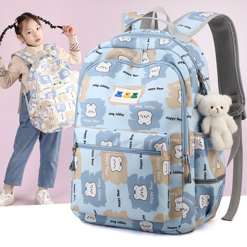 New Style Schoolbag for Primary School Students for Opening Season Women's Large Capacity Bear Printed Backpack Trendy Cartoon Cute Student Backpack