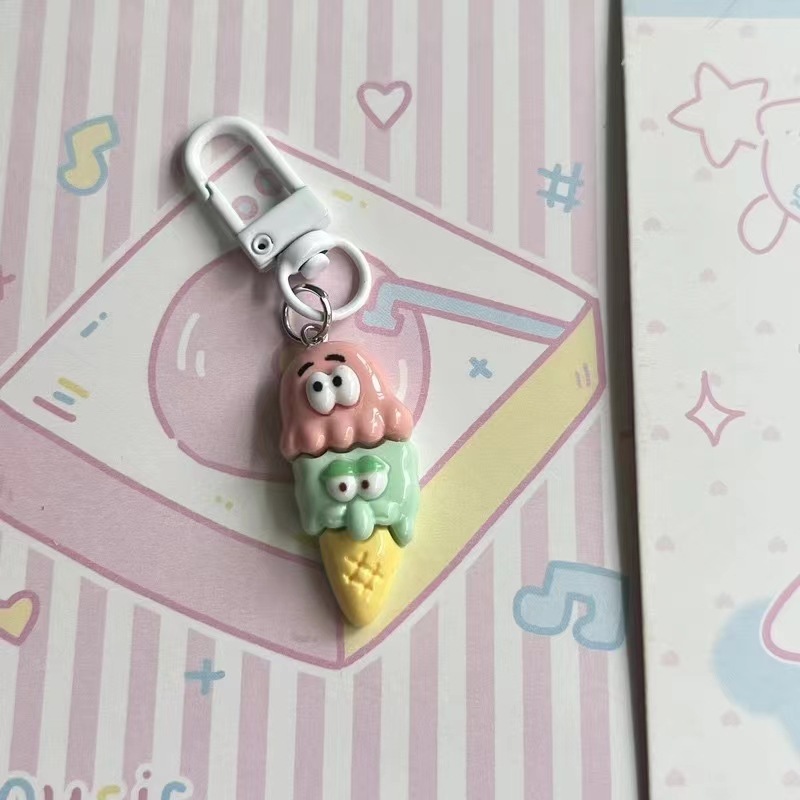 Nuevo colgante de dibujos animados mediano Bob Esponja Pai Big Star Llavero Chica Mochila escolar Bolsos Accesorios Regalo Novia