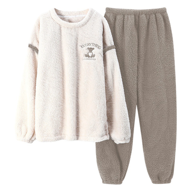 Pareja de pijamas Otoño e Invierno engrosada cálido coral fleece mujer de dibujos animados de franela de invierno de los hombres desgaste del hogar traje