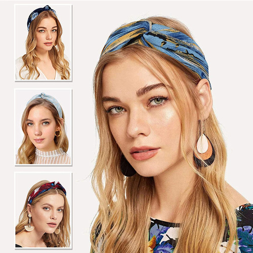 Japanese and Korean hair accessories retro polka dot print wide-brimmed cross hair band sweet simple headscarf elastic hair band headband