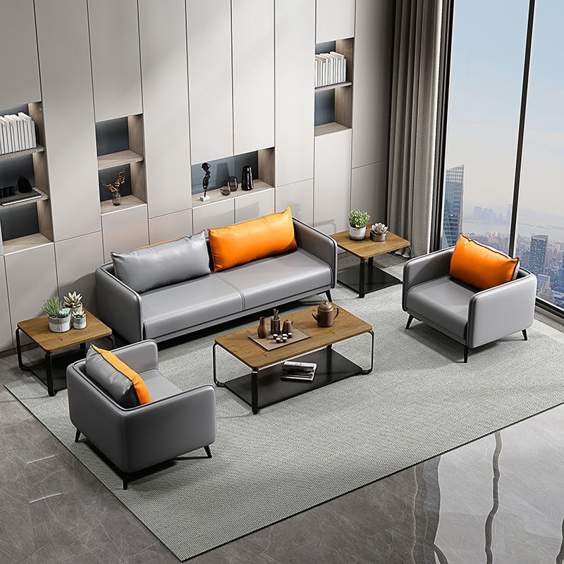 Sofá de oficina de cuero combinación de mesa de té moderna simple sala de alquiler de invitados apartamento de recepción de negocios pequeña casa