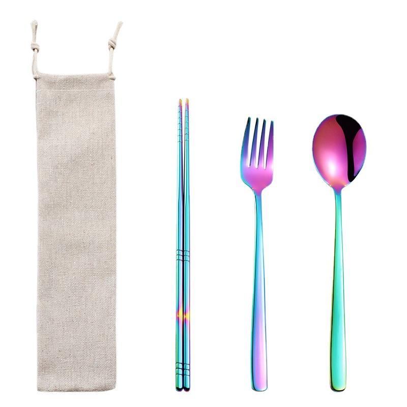 Venta caliente transfronteriza 304 paja de acero inoxidable vajilla portátil creativo chapado en oro palillos coreanos cuchara tenedor paja 7 piezas traje